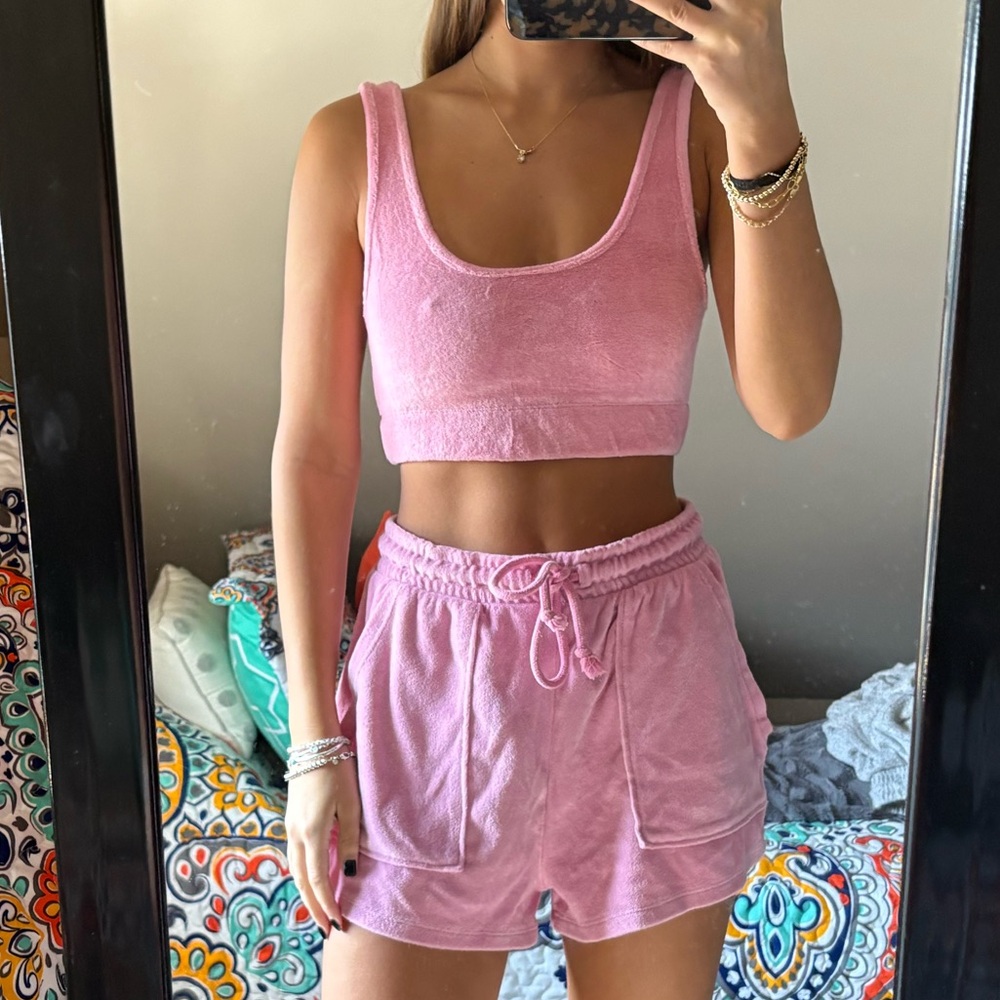 Zara Pink Terry Cloth Shorts Set